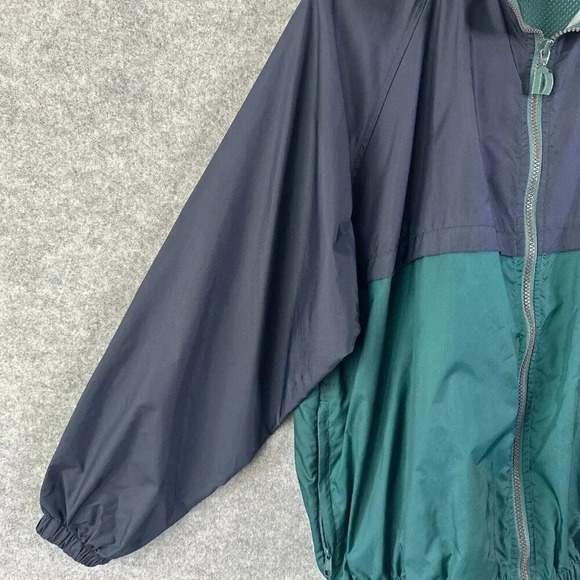 Vintage 90s Windbreaker Womens Medium Navy Packable Hood Cranberry Lightweight - Picture 7 of 16